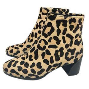 Van Eli Calf Hair Leopard Print Ankle Boots Size 7 Block Heel Cheetah Print